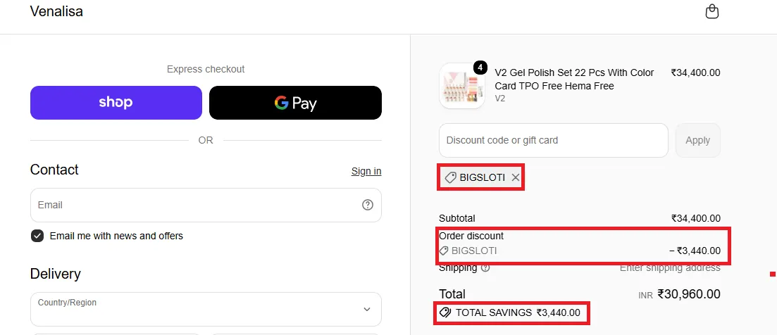 Venalisa 74% off coupon