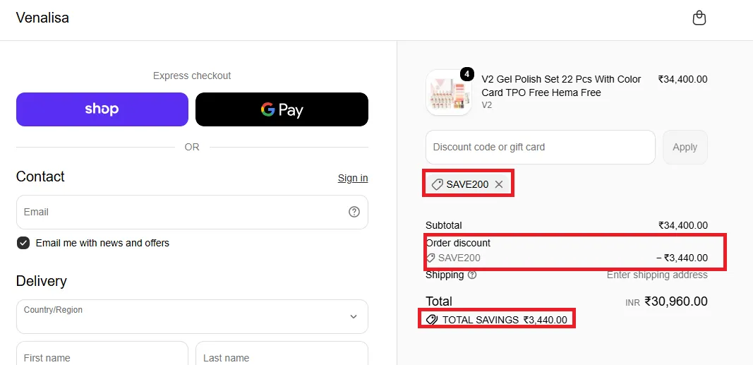 Venalisa 40% off discount coupon code